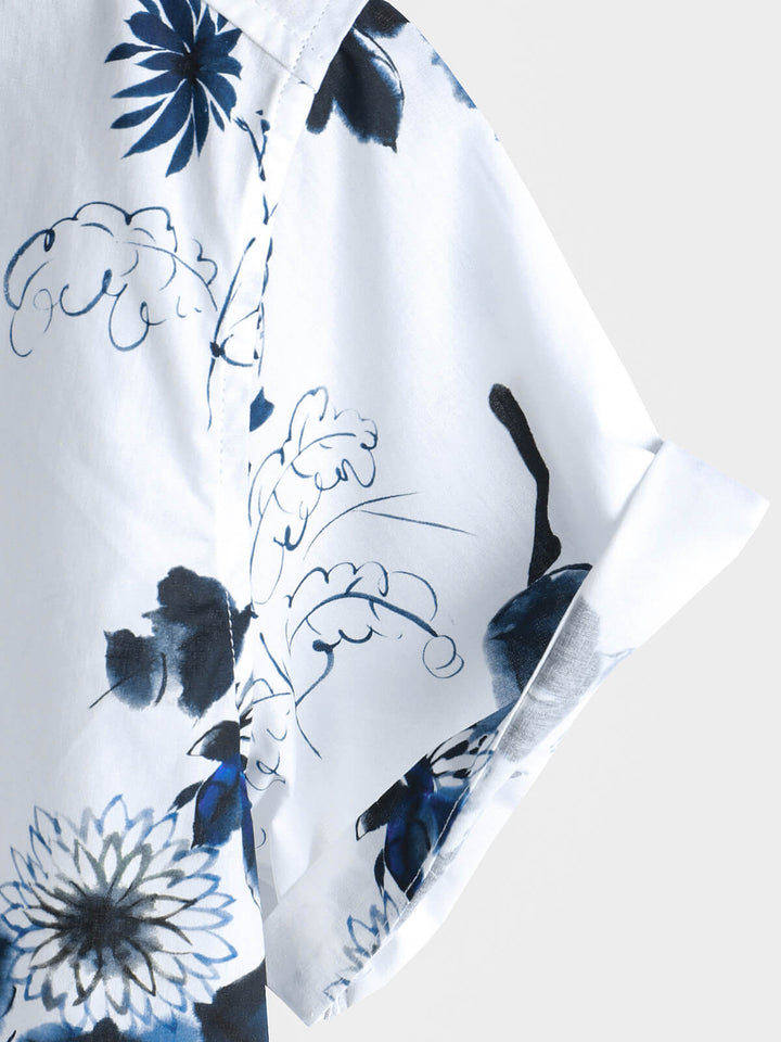Chemise décontractée à manches courtes en coton à fleurs pour homme