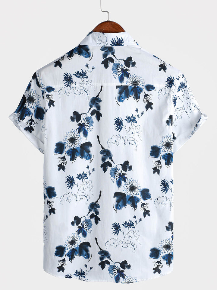 Chemise décontractée à manches courtes en coton à fleurs pour homme
