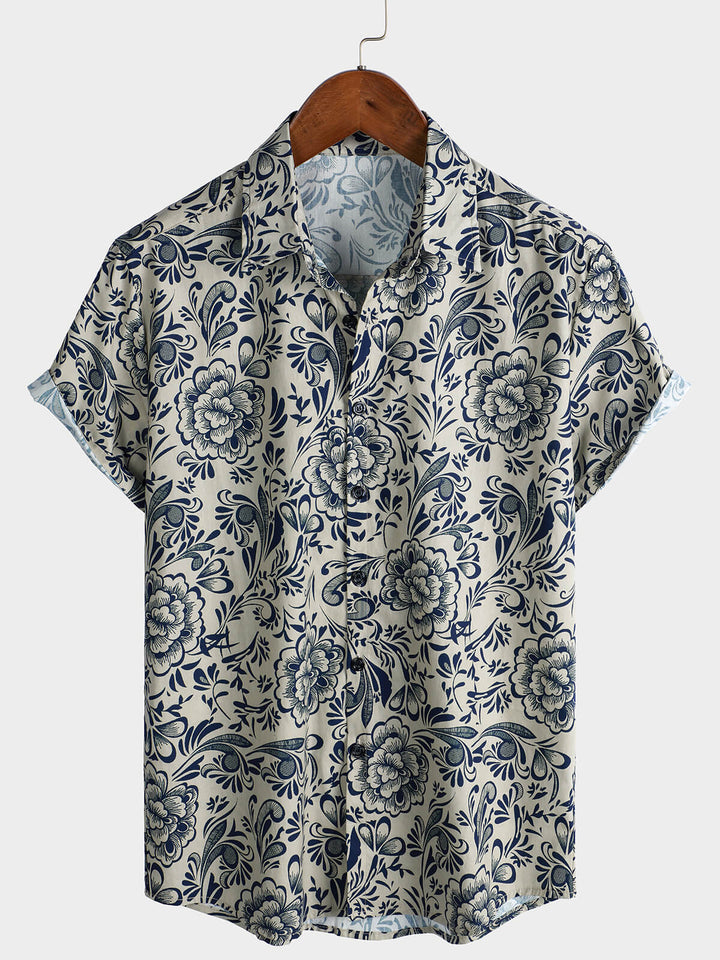 Chemise décontractée à manches courtes pour homme, motif floral, idéale pour les fêtes