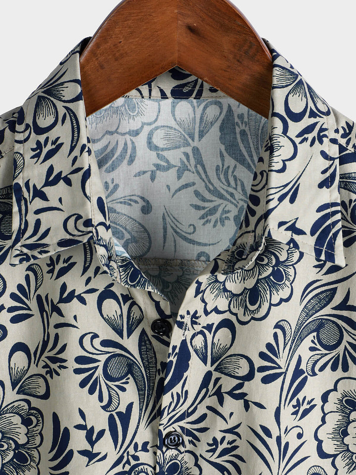 Chemise décontractée à manches courtes pour homme, motif floral, idéale pour les fêtes