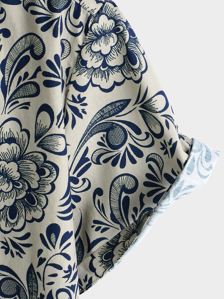 Chemise décontractée à manches courtes pour homme, motif floral, idéale pour les fêtes