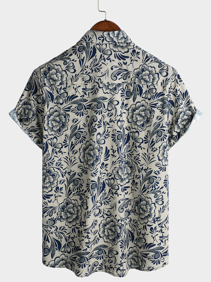 Chemise décontractée à manches courtes pour homme, motif floral, idéale pour les fêtes