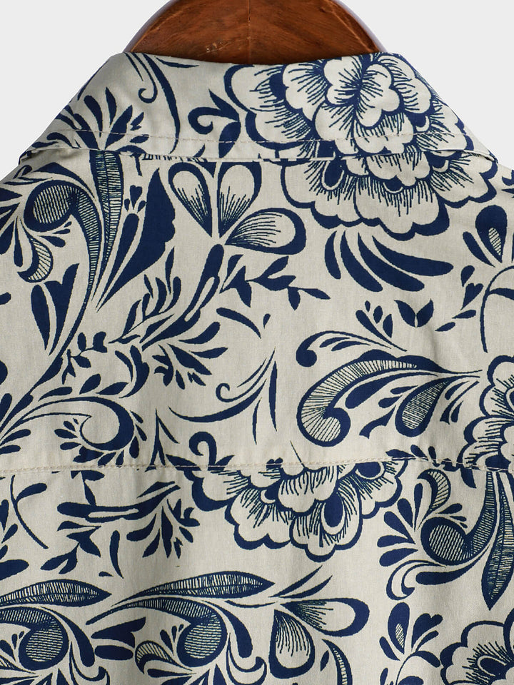 Chemise décontractée à manches courtes pour homme, motif floral, idéale pour les fêtes