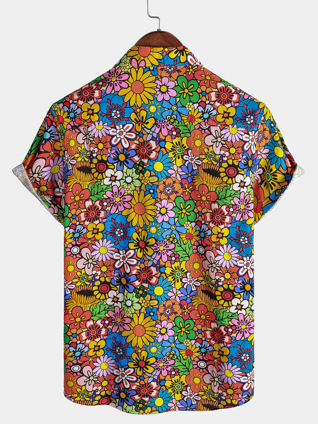 Chemise à poche en coton respirant à imprimé floral vintage années 70 pour homme