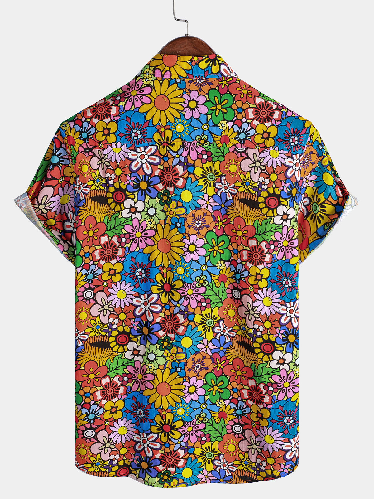 Chemise à poche en coton respirant à imprimé floral vintage années 70 pour homme