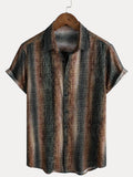 Chemise décontractée à manches courtes pour homme, imprimé rétro à rayures, idéale pour les fêtes