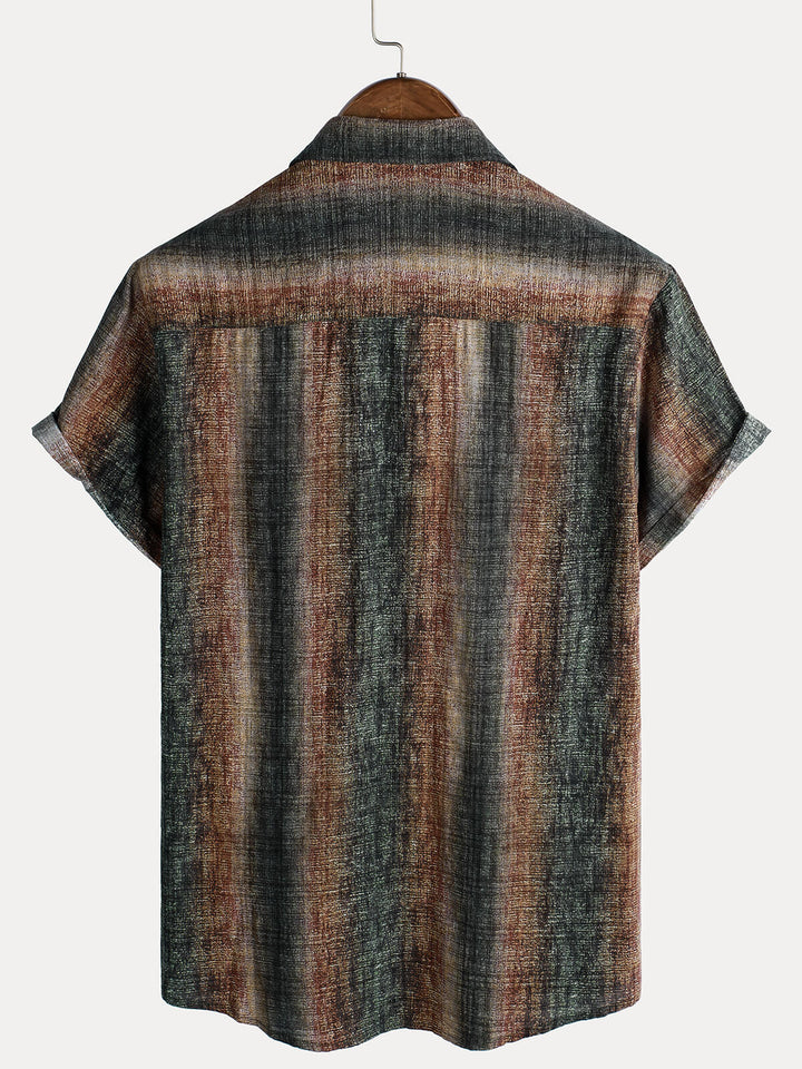 Chemise décontractée à manches courtes pour homme, imprimé rétro à rayures, idéale pour les fêtes