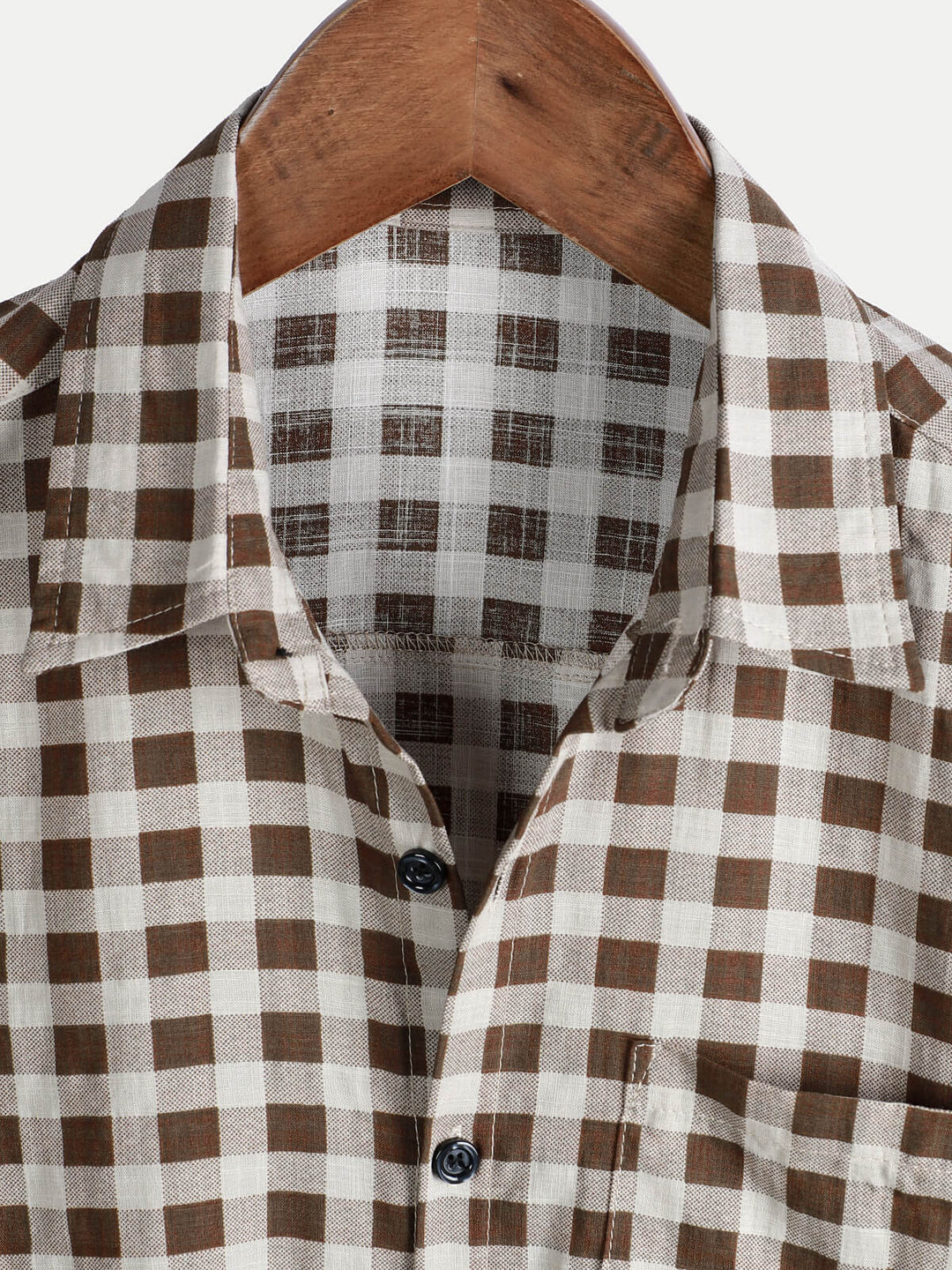 Chemise à manches courtes et poches en coton à carreaux marron pour homme