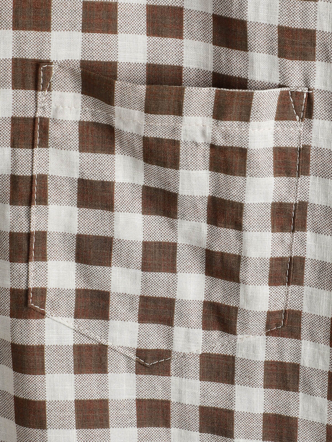 Chemise à manches courtes et poches en coton à carreaux marron pour homme