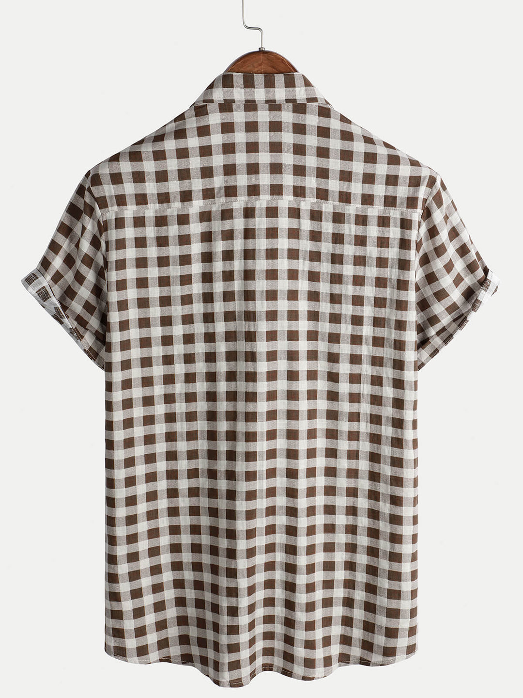 Chemise à manches courtes et poches en coton à carreaux marron pour homme