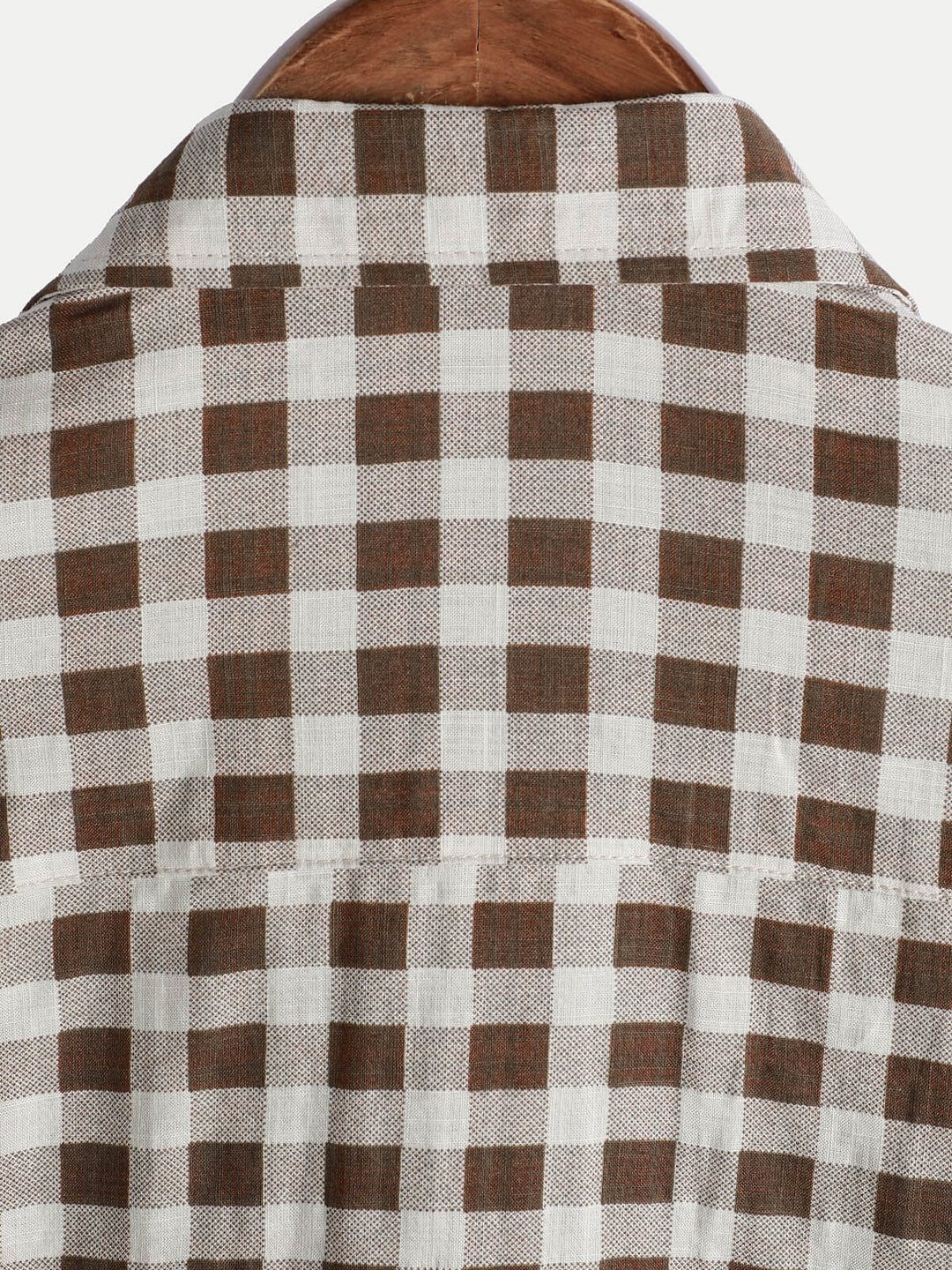 Chemise à manches courtes et poches en coton à carreaux marron pour homme
