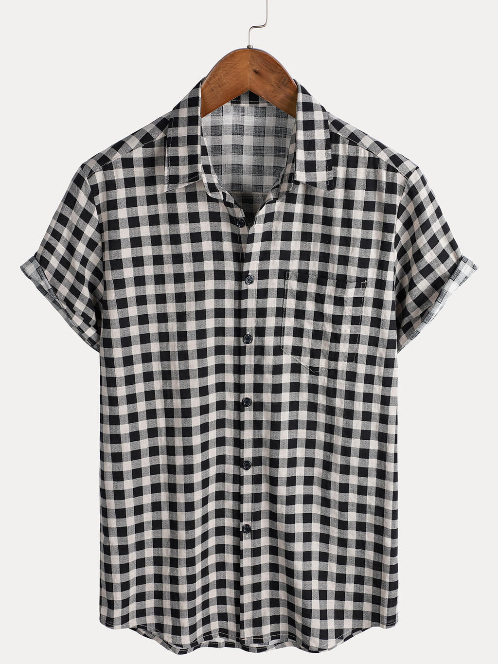Chemise à manches courtes et poches en coton à carreaux noirs pour homme