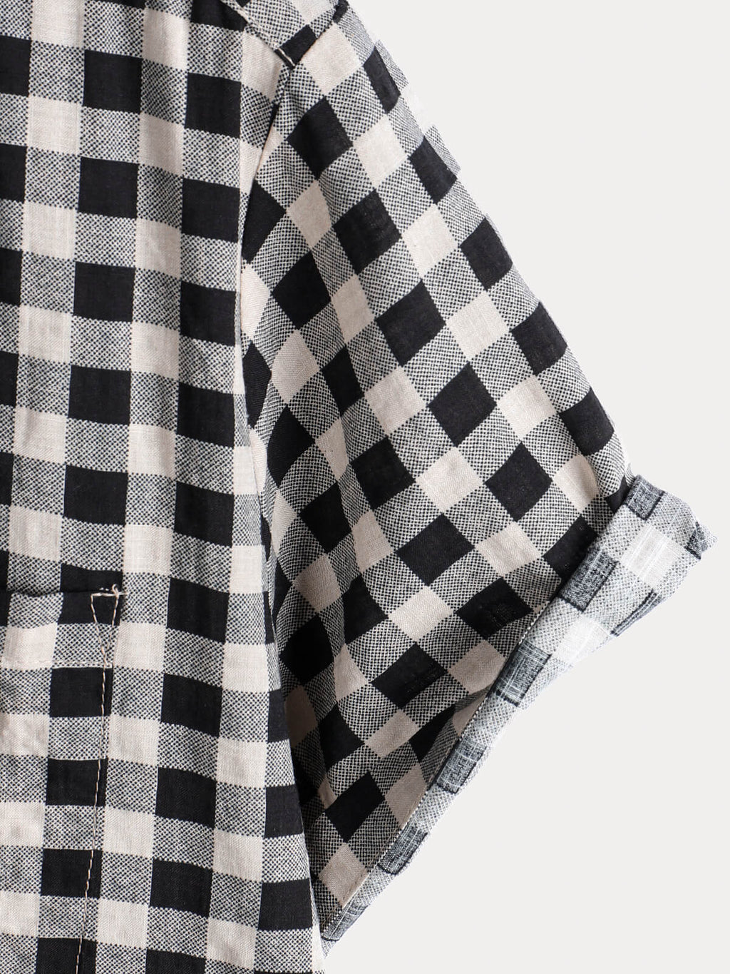 Chemise à manches courtes et poches en coton à carreaux noirs pour homme