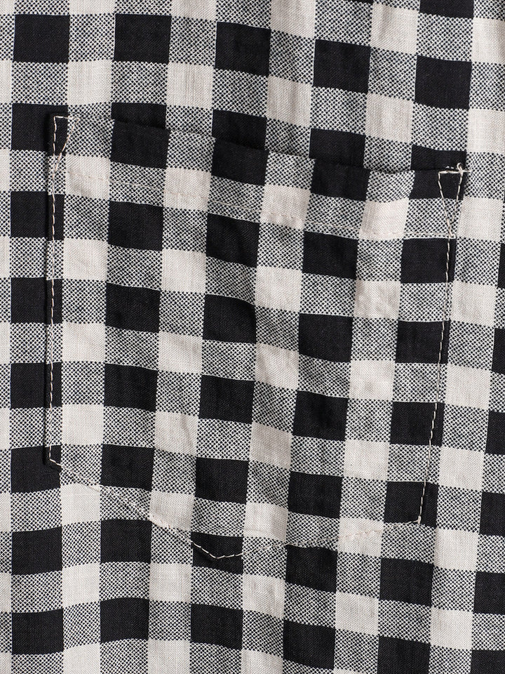 Chemise à manches courtes et poches en coton à carreaux noirs pour homme