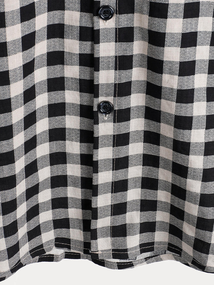 Chemise à manches courtes et poches en coton à carreaux noirs pour homme