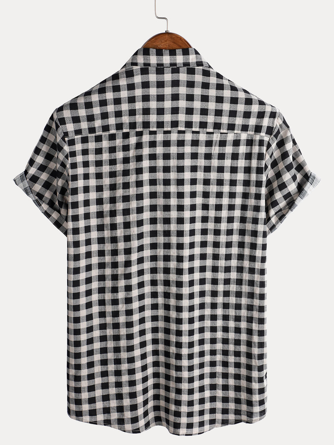 Chemise à manches courtes et poches en coton à carreaux noirs pour homme