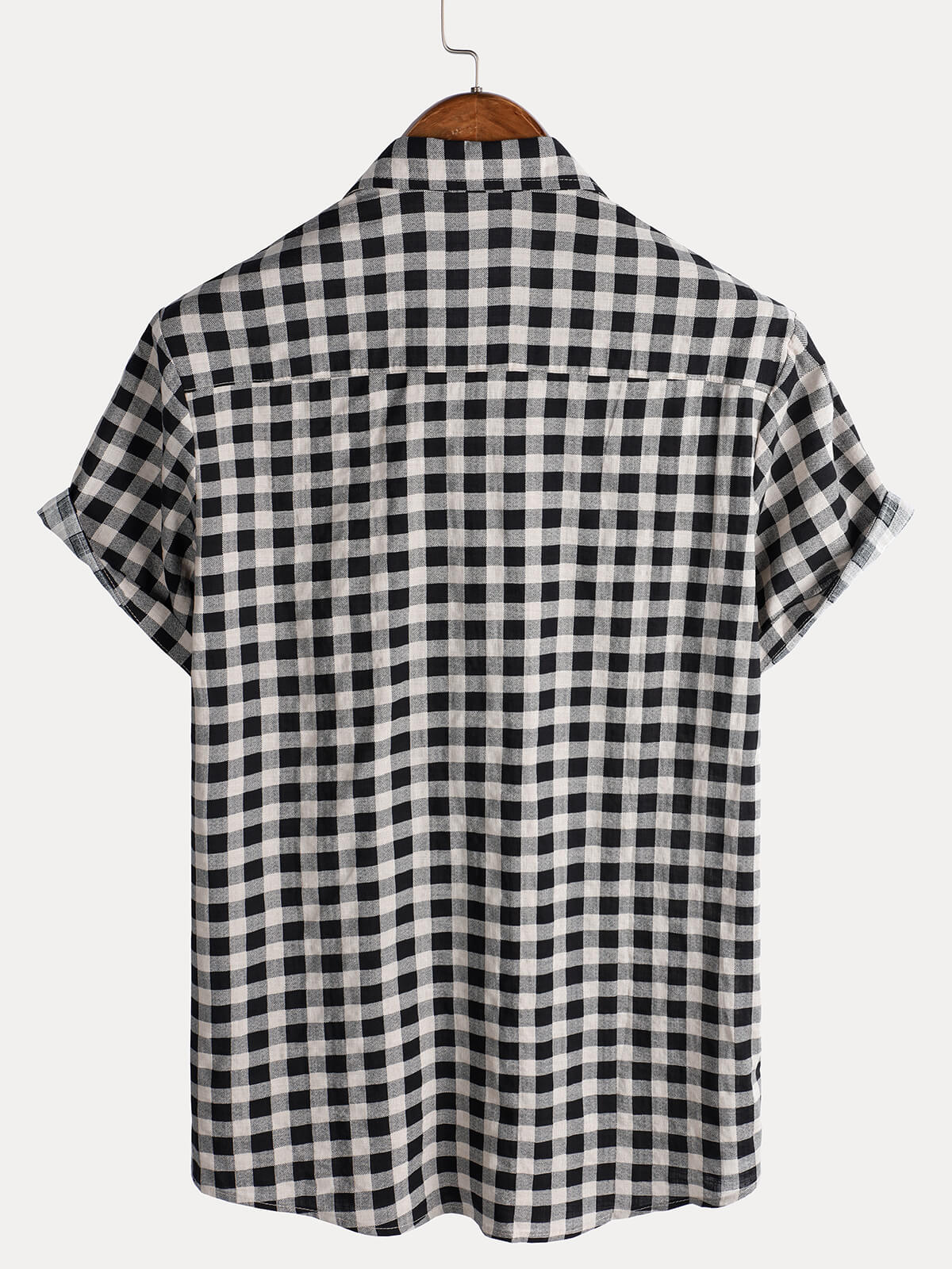 Chemise à manches courtes et poches en coton à carreaux noirs pour homme