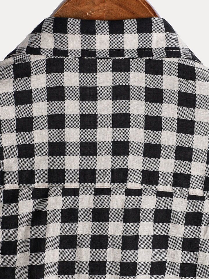 Chemise à manches courtes et poches en coton à carreaux noirs pour homme