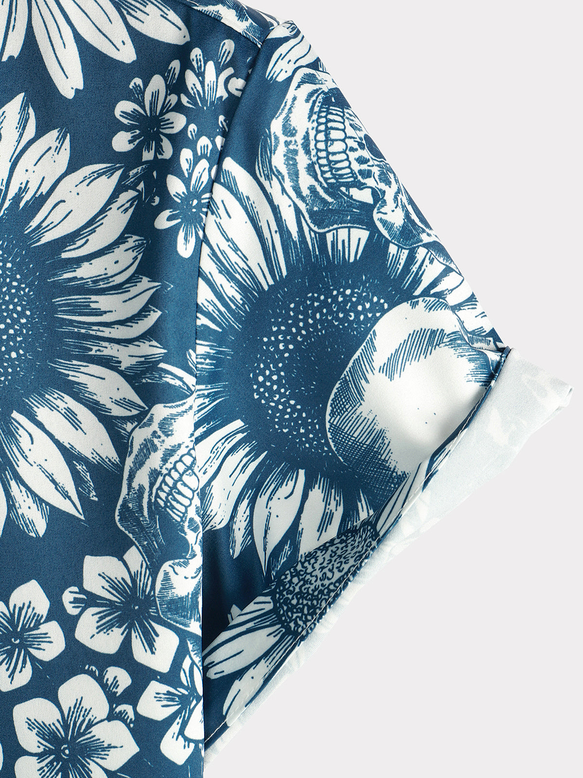Chemise hawaïenne en art avec boutons de crâne de tournesol pour homme, à manches courtes, bleue, rock and roll