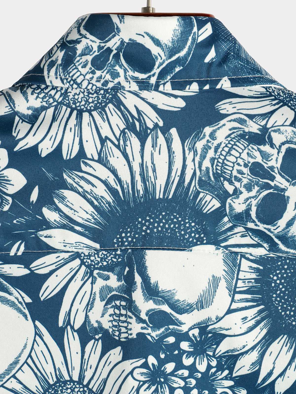 Chemise hawaïenne en art avec boutons de crâne de tournesol pour homme, à manches courtes, bleue, rock and roll