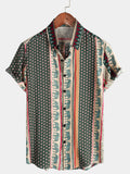 Chemise à Manches Courtes Verte avec Imprimé Éléphant Rayé pour Homme