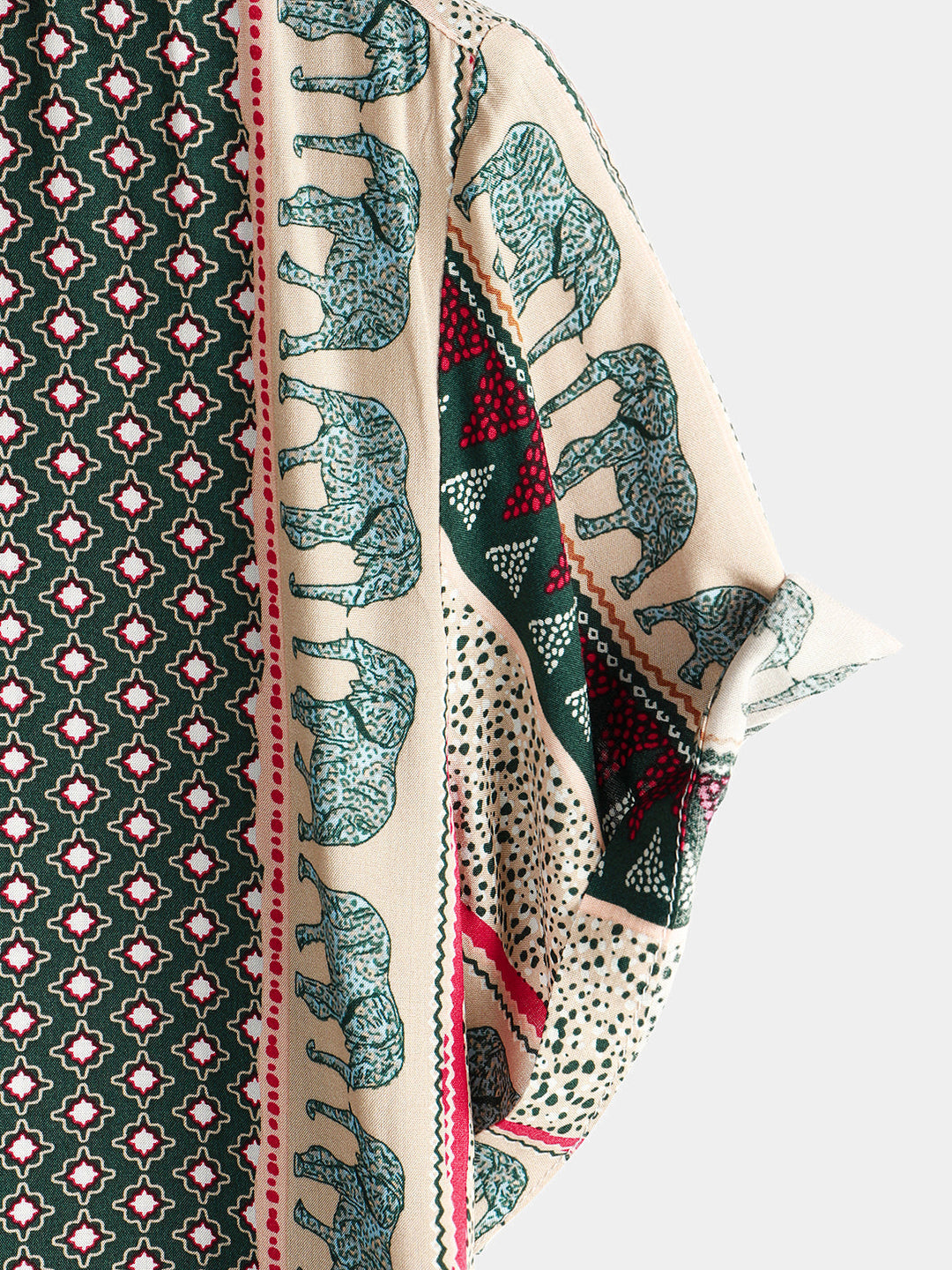 Chemise à manches courtes verte à imprimé éléphant rayé pour hommes