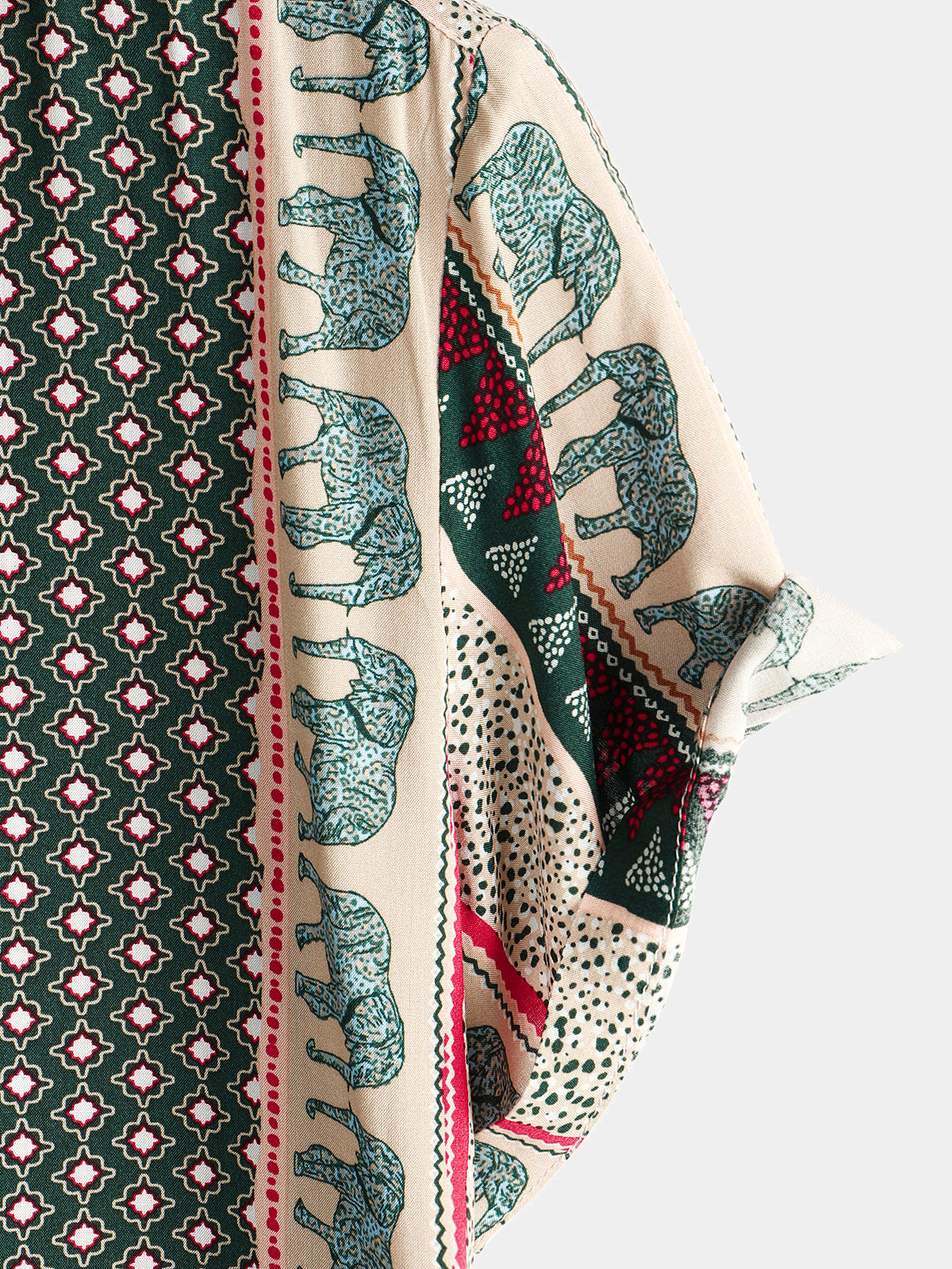 Chemise à manches courtes verte à imprimé éléphant rayé pour hommes