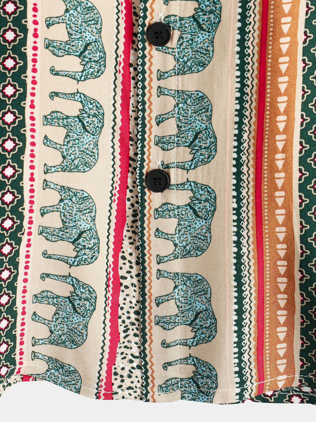Chemise à manches courtes verte à imprimé éléphant rayé pour hommes