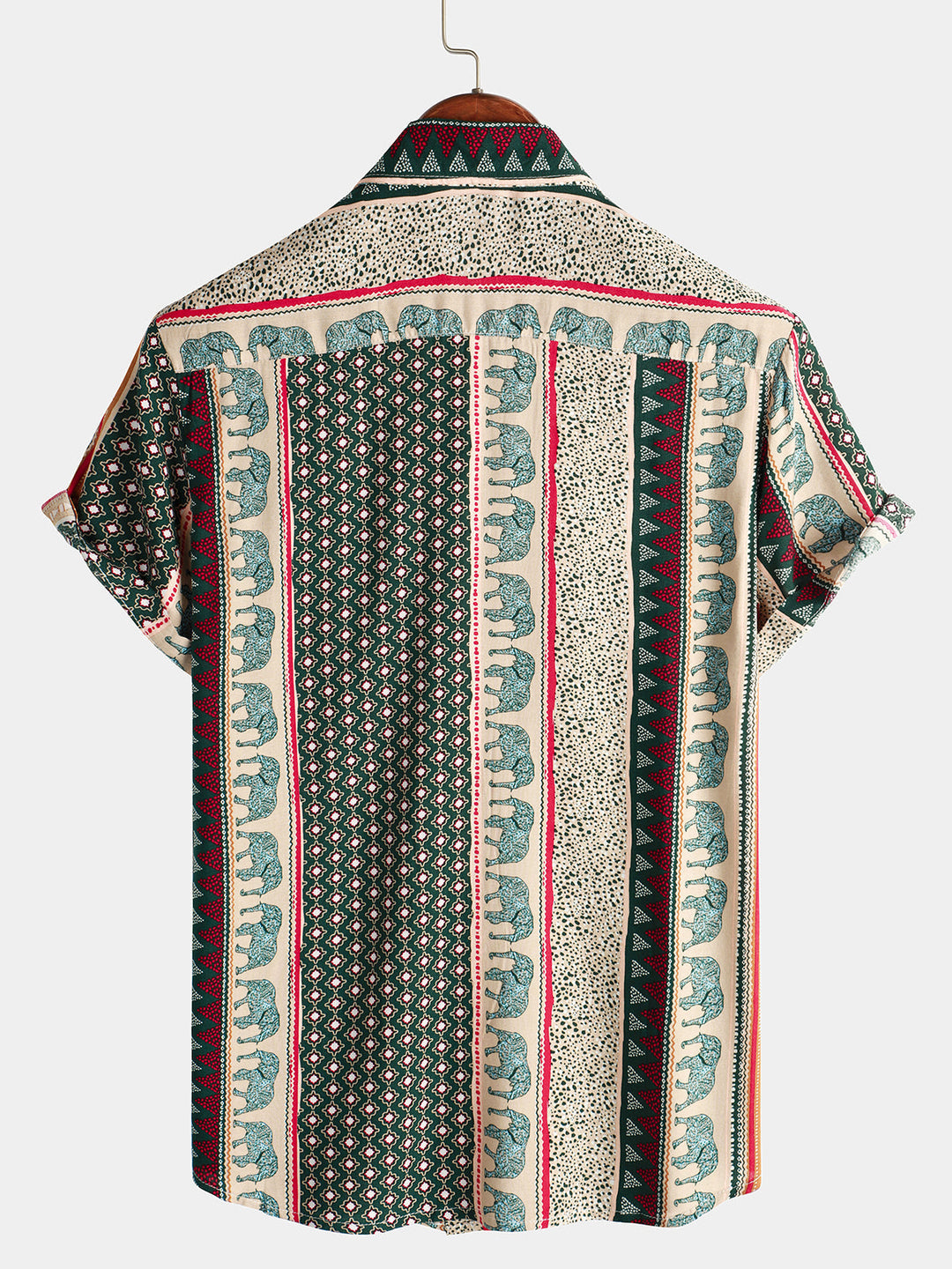 Chemise à manches courtes verte à imprimé éléphant rayé pour hommes