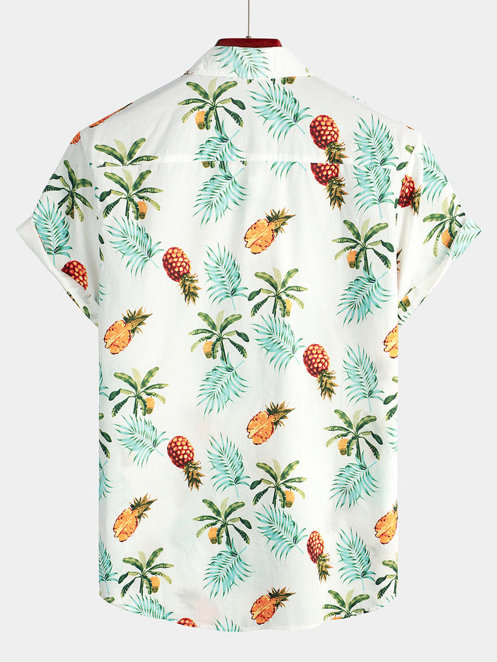 Chemise hawaïenne à manches courtes en coton imprimé ananas pour homme