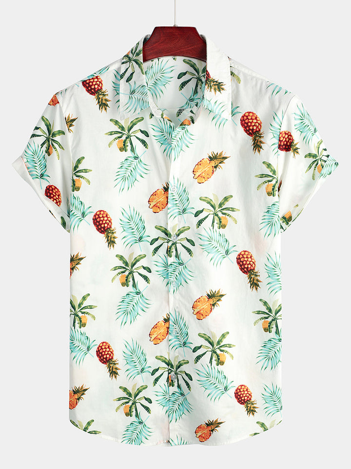 Chemise hawaïenne à manches courtes en coton imprimé ananas pour homme