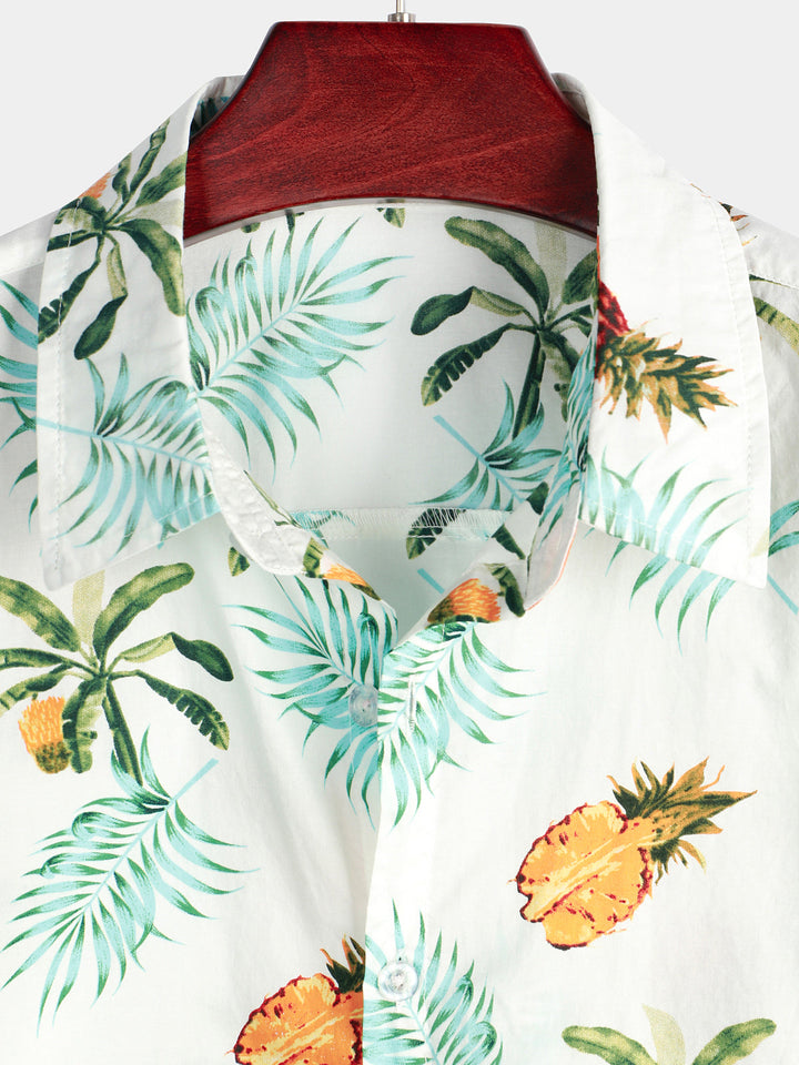 Chemise hawaïenne à manches courtes en coton imprimé ananas pour homme
