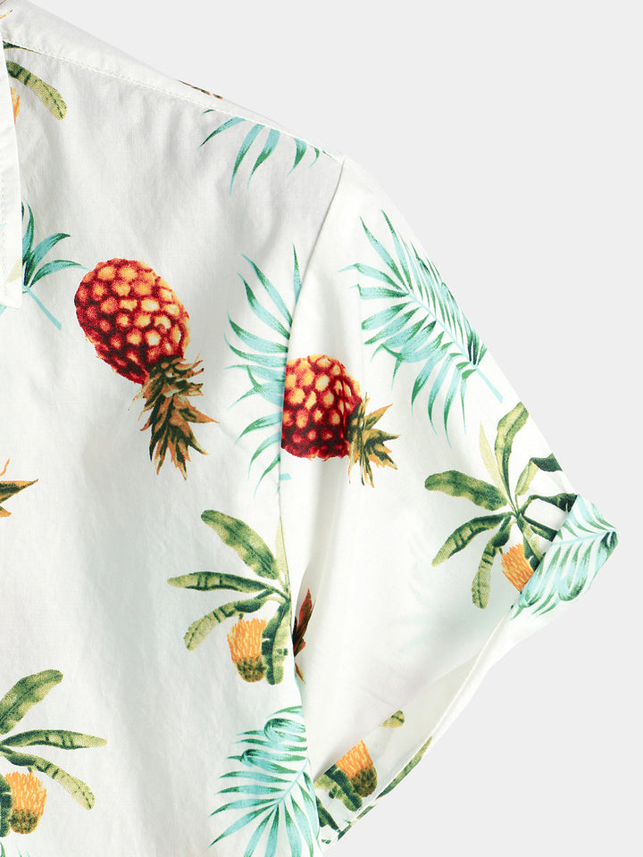 Chemise hawaïenne à manches courtes en coton imprimé ananas pour homme