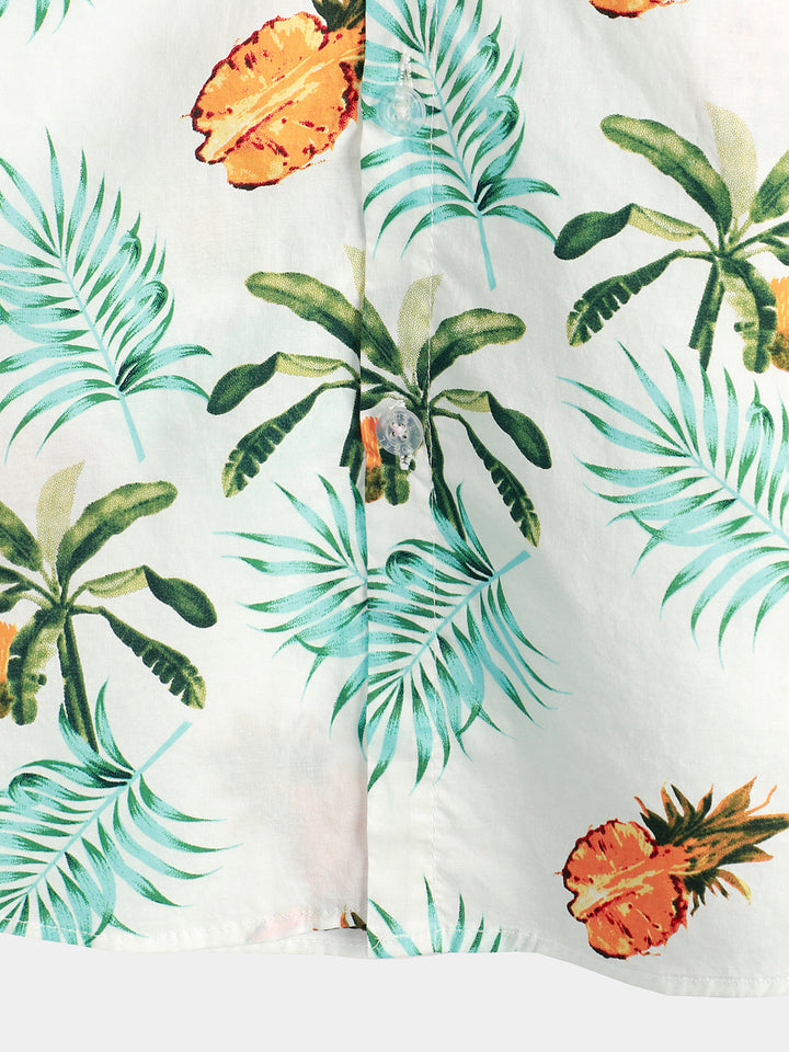 Chemise hawaïenne à manches courtes en coton imprimé ananas pour homme