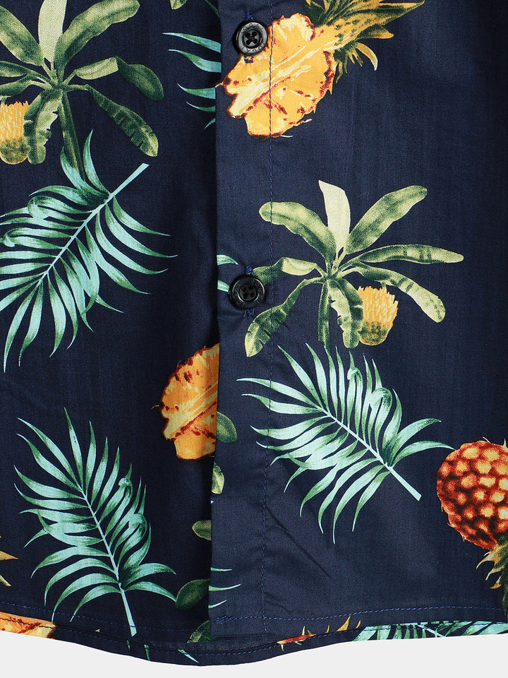 Chemise hawaïenne à manches courtes en coton imprimé ananas pour homme
