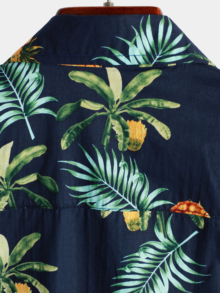 Chemise hawaïenne à manches courtes en coton imprimé ananas pour homme