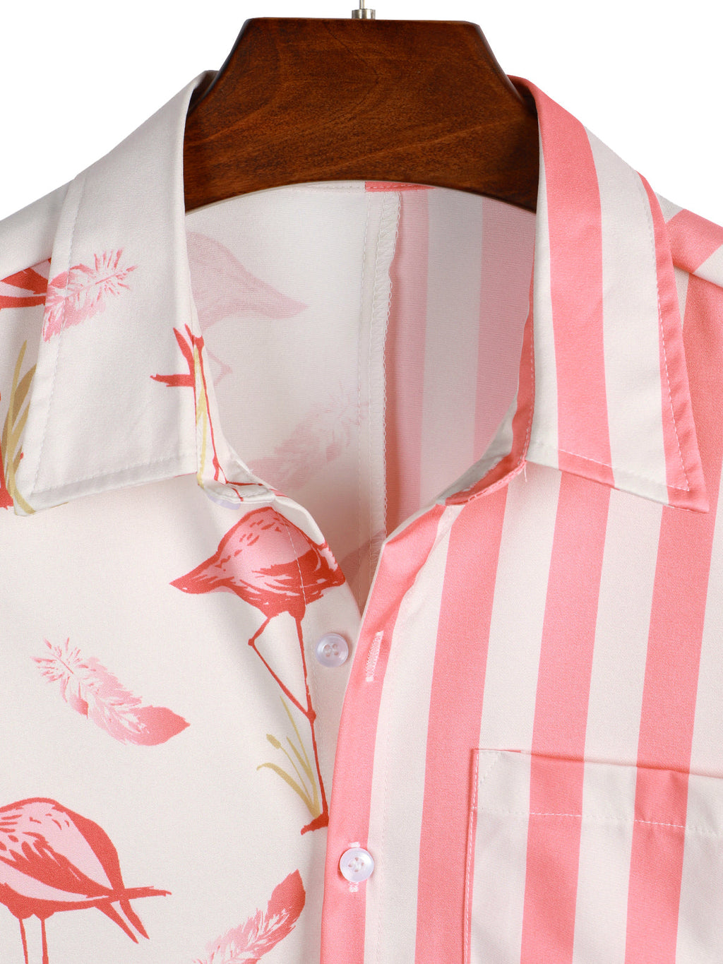Chemise à Manches Courtes avec Imprimé Flamant Rose et Rayures pour Homme
