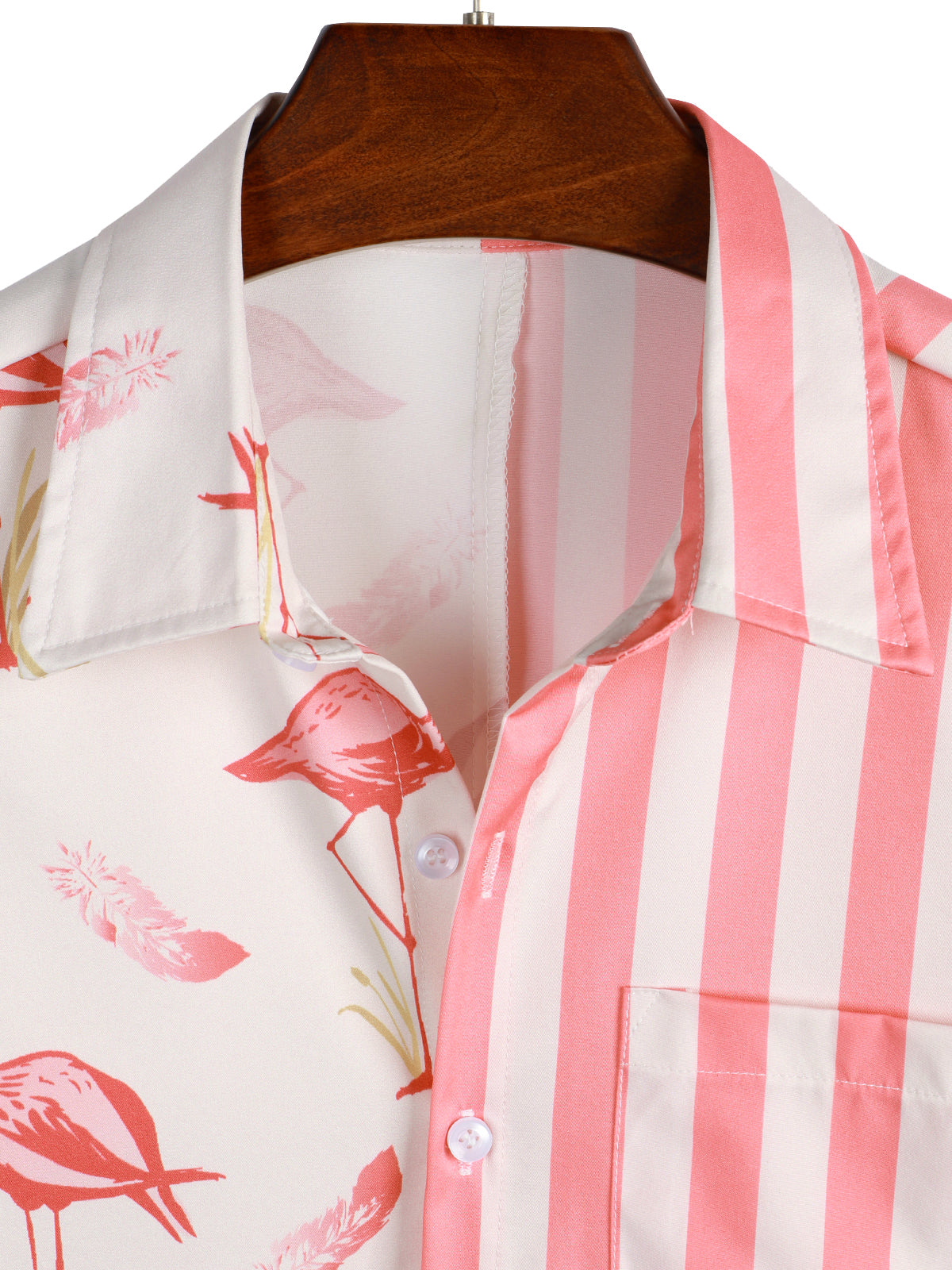 Chemise à Manches Courtes avec Imprimé Flamant Rose et Rayures pour Homme