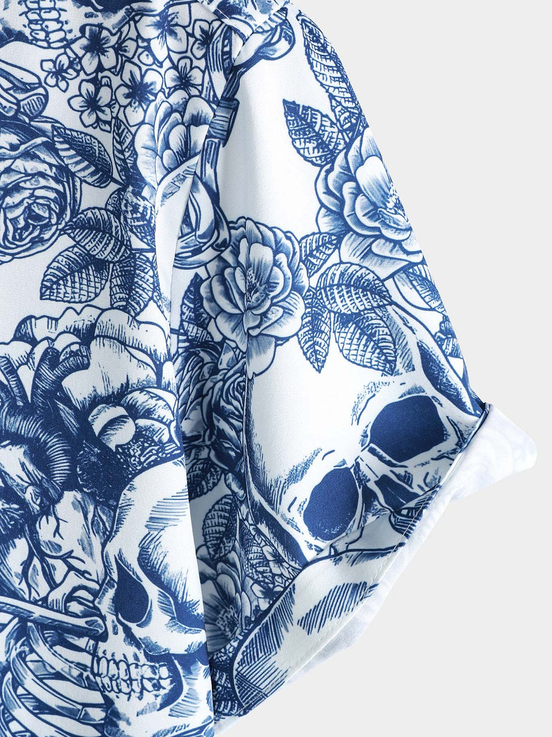 Chemise boutonnée à manches courtes pour homme, motif tête de mort et fleur bleue, style punk rock