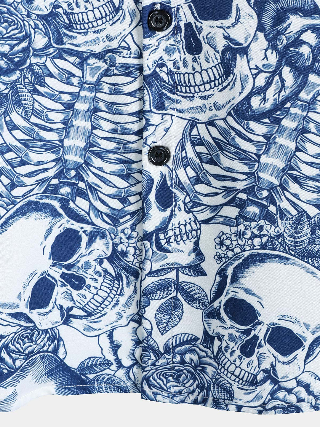 Chemise boutonnée à manches courtes pour homme, motif tête de mort et fleur bleue, style punk rock