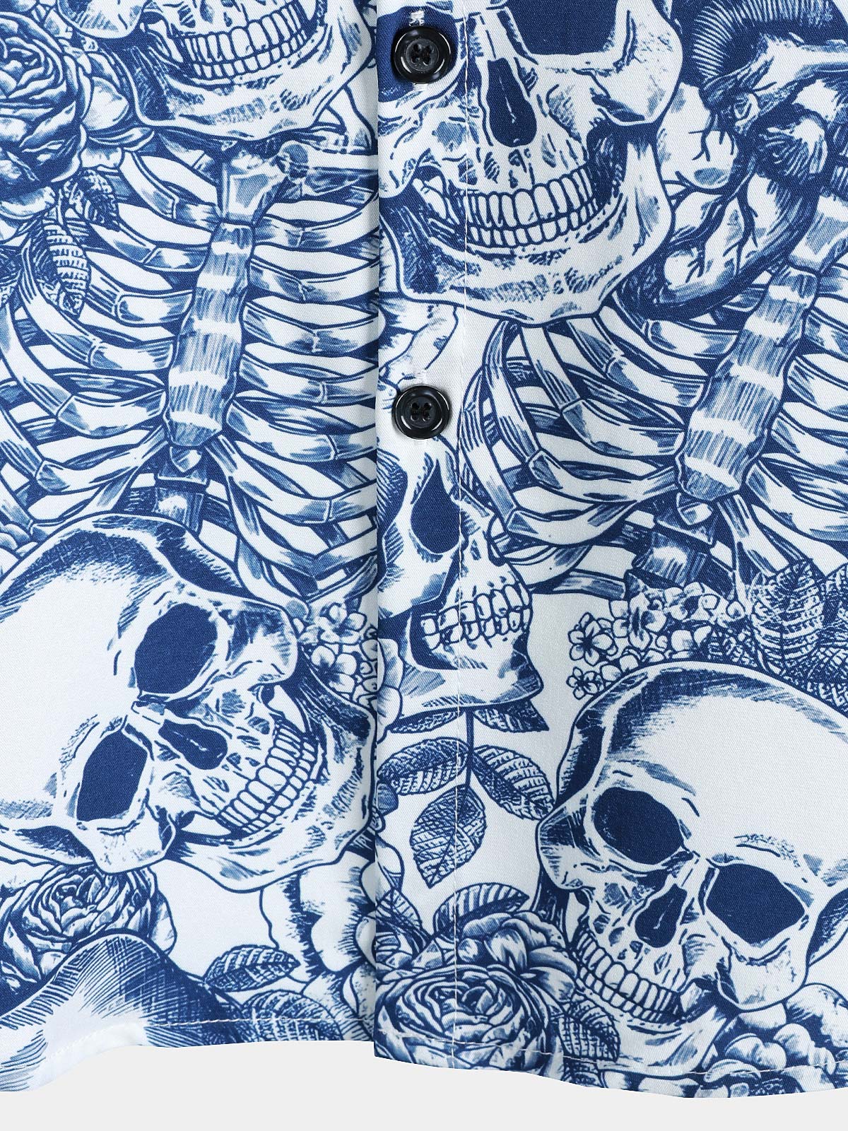 Chemise boutonnée à manches courtes pour homme, motif tête de mort et fleur bleue, style punk rock