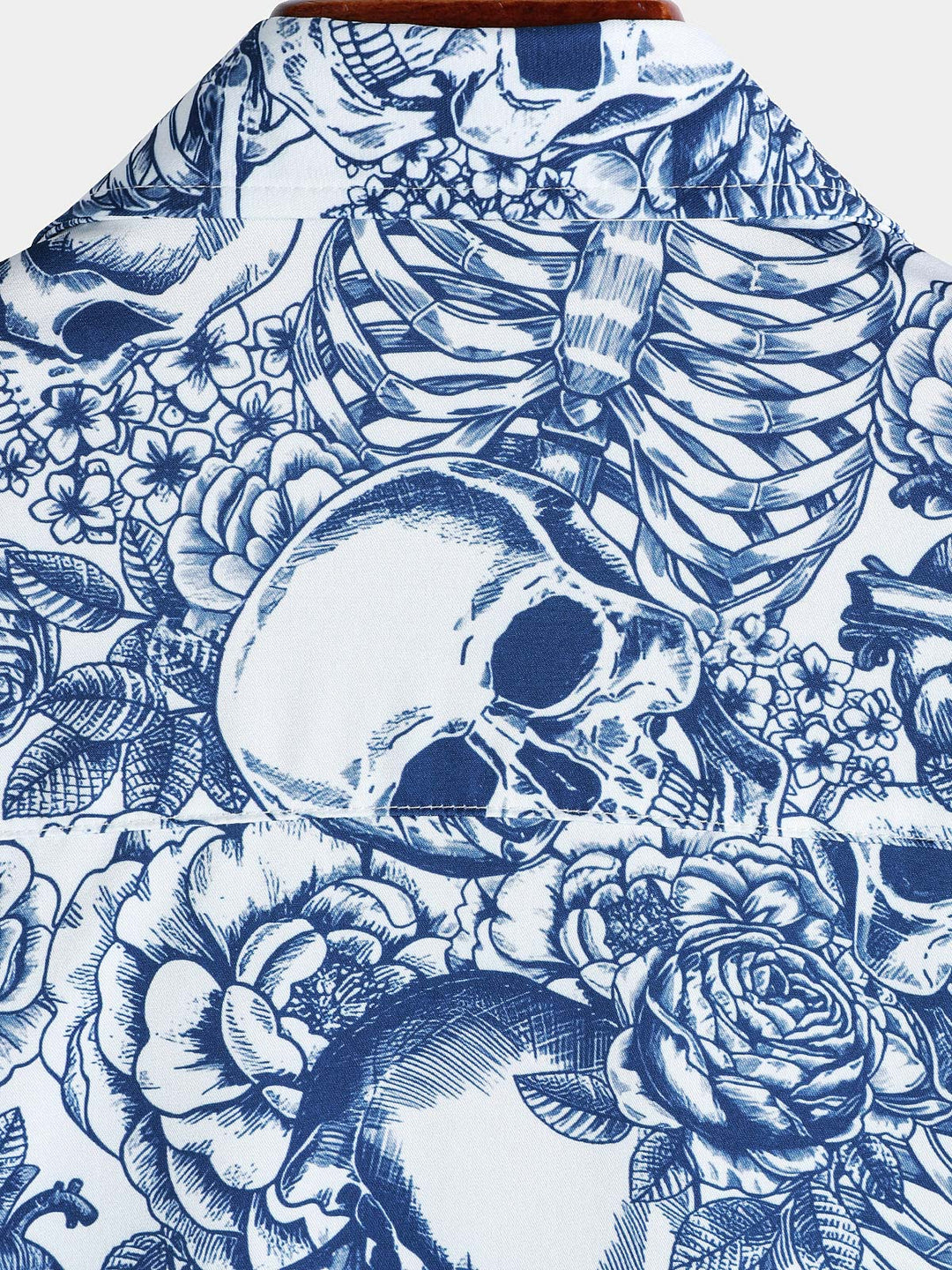 Chemise boutonnée à manches courtes pour homme, motif tête de mort et fleur bleue, style punk rock