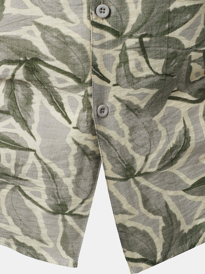 Chemise Homme Verte Manches Courtes Resort à Poche Imprimé Tropical