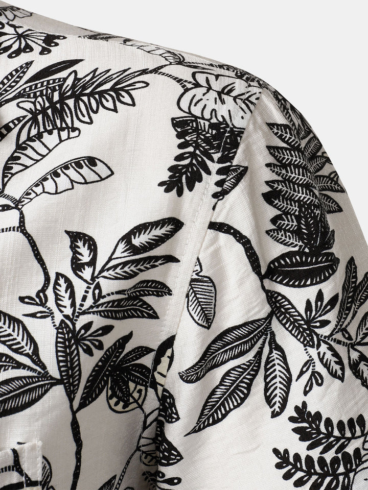 Chemise Hawaïenne Homme Blanche à Imprimé Feuilles Tropicales Décontractée
