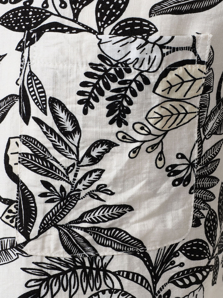 Chemise Hawaïenne Homme Blanche à Imprimé Feuilles Tropicales Décontractée