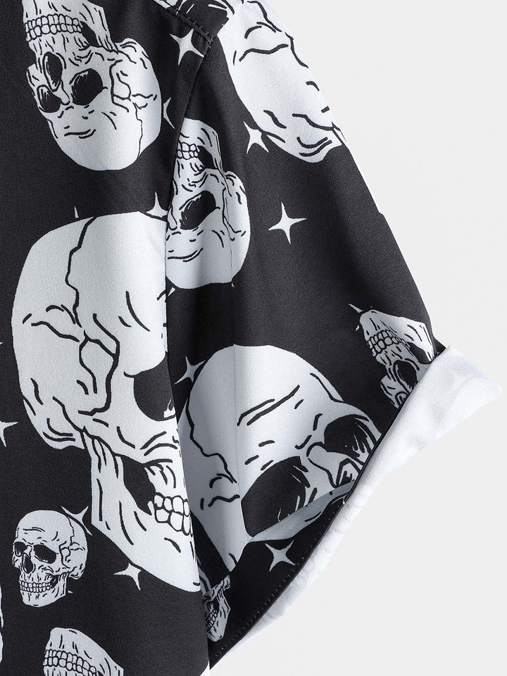 Chemise boutonnée à manches courtes pour homme avec motif tête de mort et motif punk rock