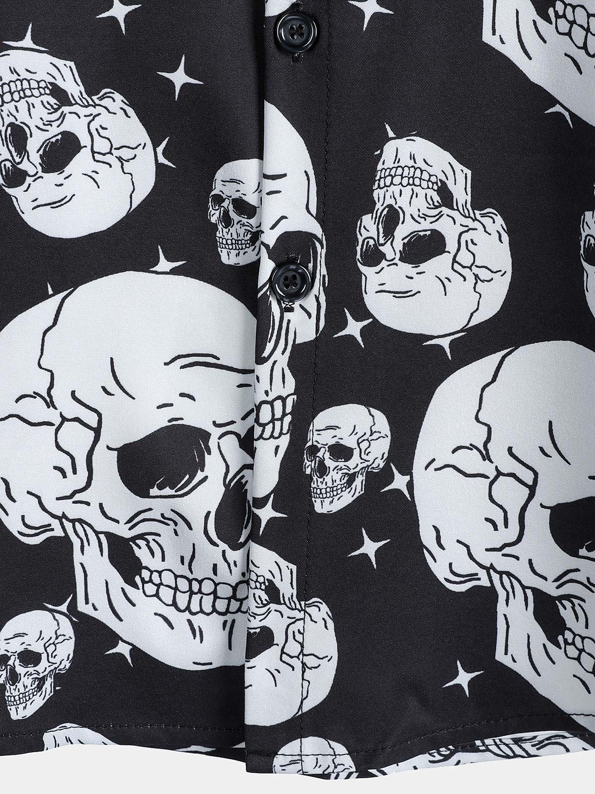 Chemise boutonnée à manches courtes pour homme avec motif tête de mort et motif punk rock