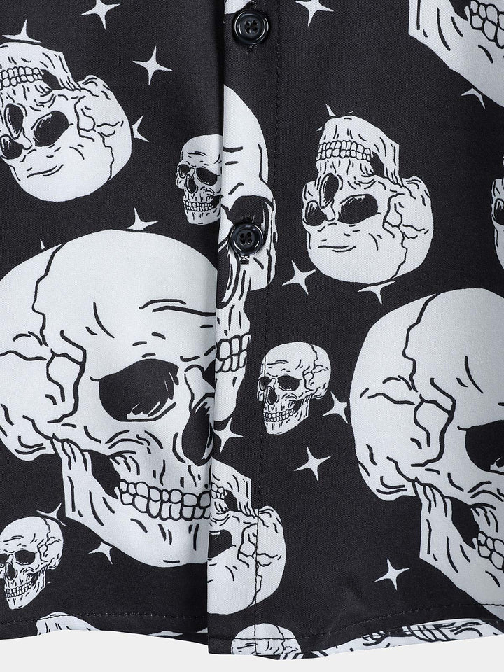 Chemise boutonnée à manches courtes pour homme avec motif tête de mort et motif punk rock