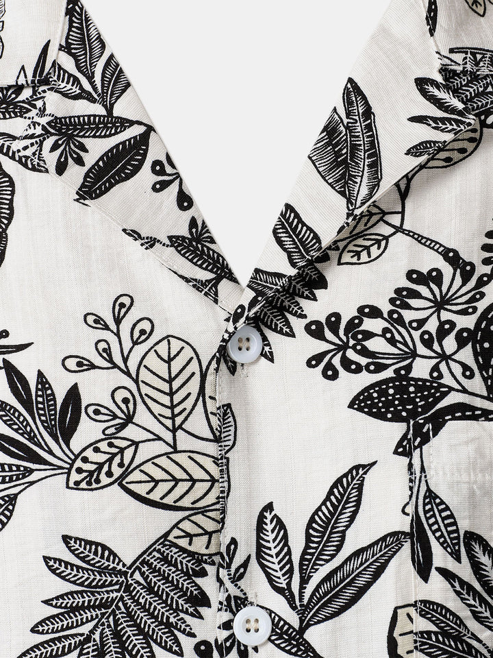 Chemise Hawaïenne Homme Blanche à Imprimé Feuilles Tropicales Décontractée