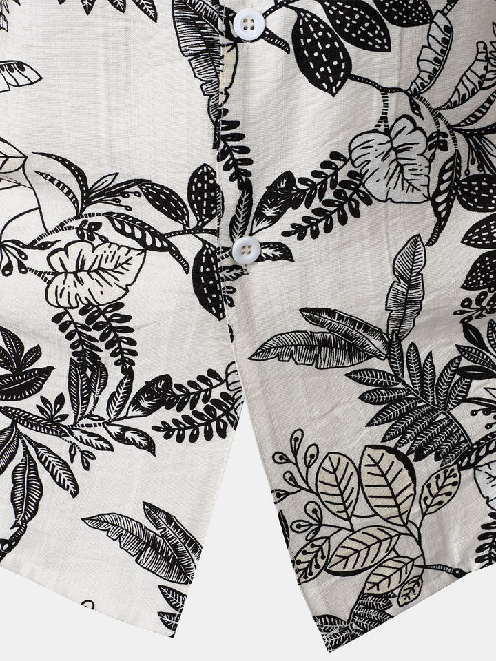 Chemise Hawaïenne Homme Blanche à Imprimé Feuilles Tropicales Décontractée
